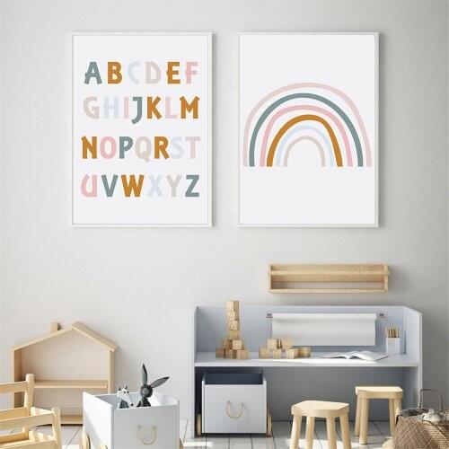 Child Nursery Wall Art Canvas Prints Rainbow Poster ABC Alphabet Print Painting Nordic Wall Pictures Baby Kids Room Decoration