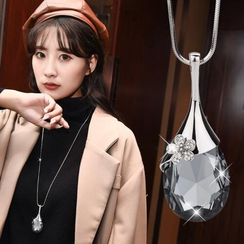 Long Necklace Crystal Women Necklace Jewelry Fashion Waterdrop Maxi Necklaces Pendants Kolye Collier