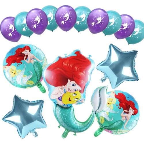 1set Mermaid Ariel Disney Princess Foil Balloons Babyshower Girl Birthday Party Decorations Kids Toys 10inch Latex Helium Globos