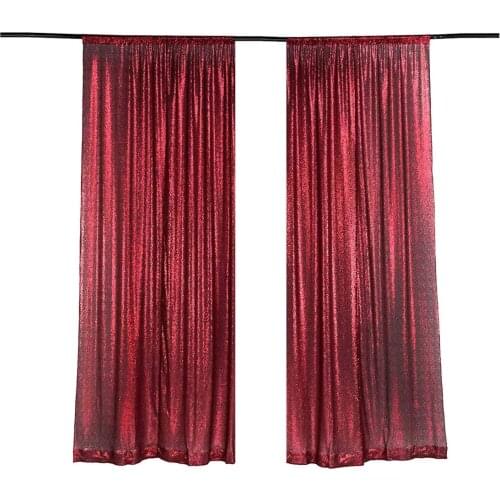 LQIAO Sequin Backdrop Curtain 2 Panels Burgundy for Wedding Birthday Home DIY, 2FT by 8FT, 2 Pieces