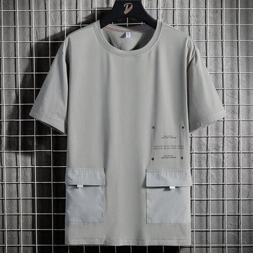 Summer Oversized Big Pockets T-shirts Men Streetwear Short Sleeve Cotton Tshirt Male Harajuku Tops Tees Plus Size 6XL 7XL 8XL