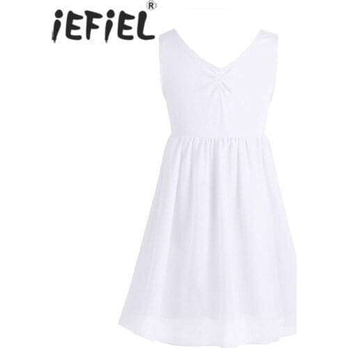 IEFiEL Kids Ballet Professional Dress Chiffon Sleeveless Cut Hole Back Girls Costume Ballet Dance Leotard Tutu Dress 5 Color