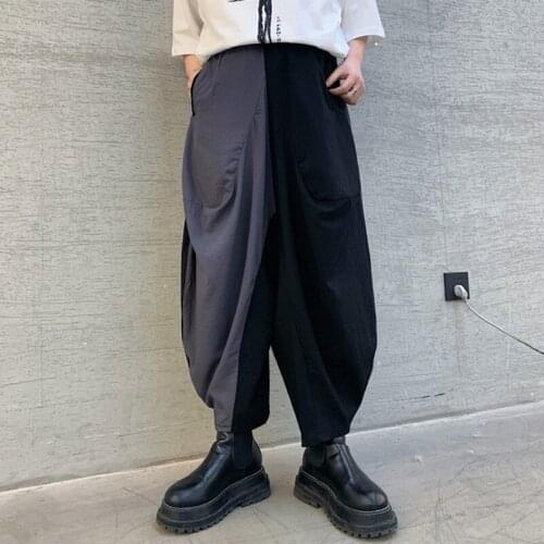 Summer wear dark black personality color contrast niche Harlan casual pants mens baggy knickerbockers hip hop mens Capris