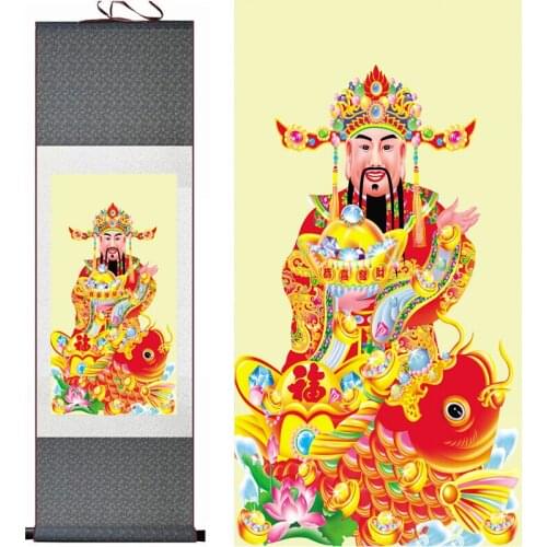 The god of wealth painting Mammon silk scroll painting Chinese traditional mammon painting Chinese mammon