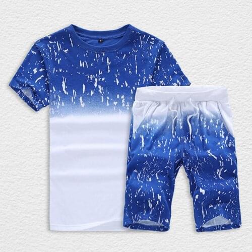 Mens Sets 1Set Summer Short-sleeved Sports Suit Printed Breathable Sweatsuit Tracksuit for Men
