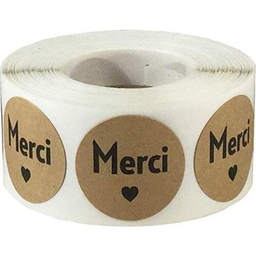 Round French Thank You Stickers Seal Labels Roll Cute Stickers for Cake Packaging Label Stationery Handmade Sticker 500pcs 1inch