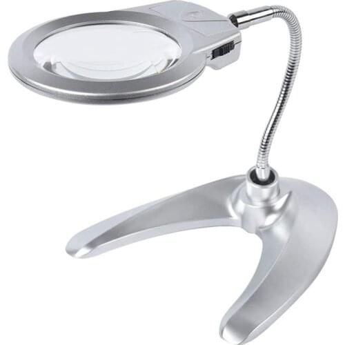Desktop Magnifier Illuminated Tabletop 5X Magnifying Glass with 2 LEDs Clip Magnifier with Light for Reading