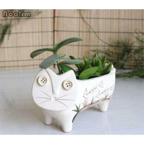 NOOLIM 1pc Cute Ceramic Cat For Succulents Decorative Succulents Pot Mini Flower Pot Home Garden Decoration