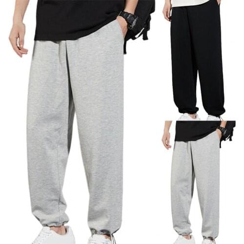 2021 Fashion New Solid Color Ankle Banded Men Pants Autumn Straight Wide Leg Casual Pants Sweatpants Fitness Clothing Plus Size