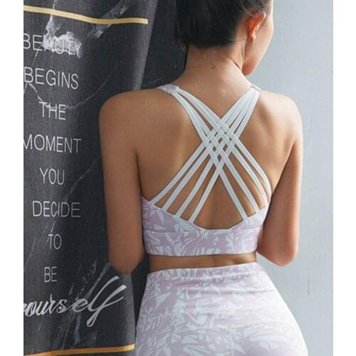 2021 New Spring And Summer Sports Underwear Back Cross Fitness Print Vest Printed Sports Bra With Chest Pad