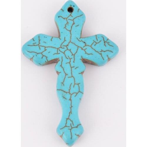 Natural Stone Red Green Cream-coloured Howlite Cross Shape Pendant Necklace for Women Men Healing Jewelry Three Choices D548