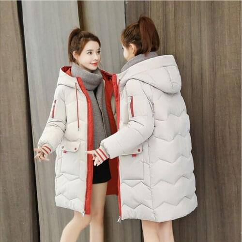 Fashion Women Coat Cotton Parkas Pocket Zipper Hooded Keep Warm Coat Cotton Winter Padded Medium Length Jacket Womens