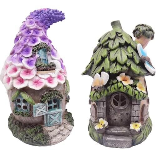 Resin Hand Painted Miniature Fairy House Outdoor Decor for Yard Housewarming