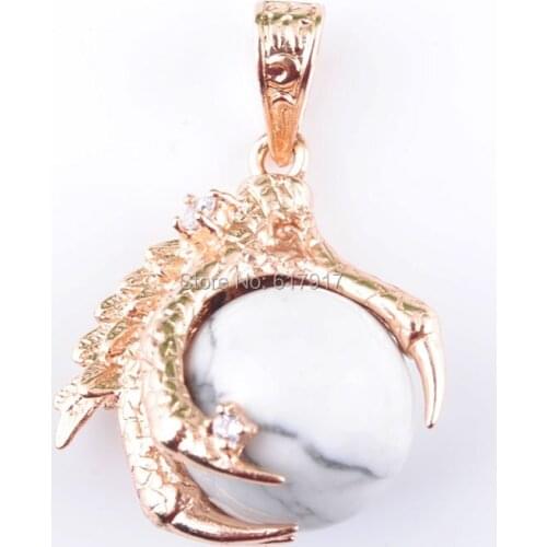 RONGZUAN Natural Turquoises Stone Round Ball Bead Dragon Claw Crystal Chakra Pendulum Pendant Necklace 18" Chain Jewelry TN3100