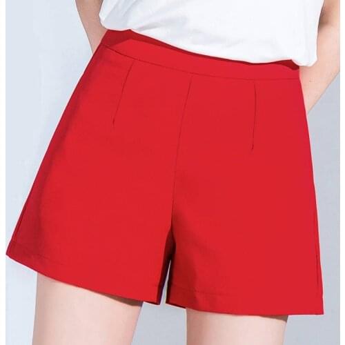 Summer Spring 2019 Women Woman High Waist Red Black White Wide Leg Shorts , Korean Female Womens 3xl Casual Shorts