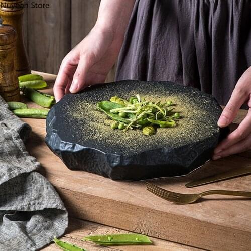 Creative Stone Pattern Ceramic Plate Irregular Restaurant Display Plate Service Tray 8 Inch Frosted Gold Plate Kitchen Tableware