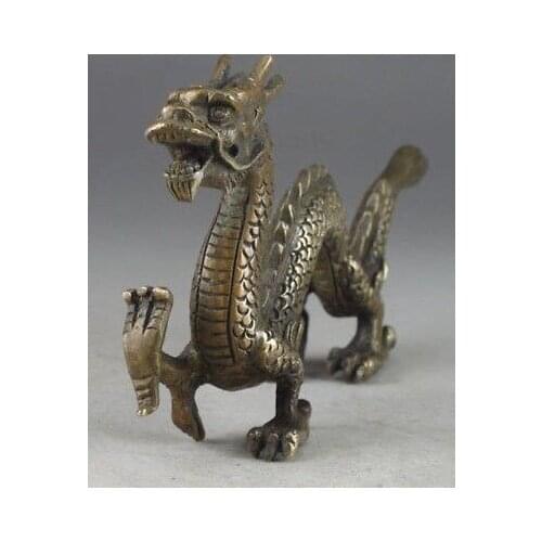 Decoration brass factory Pure Brass Antique Elaborate Chinese Handwork Old Copper Dragon Exorcism Auspicious Statue