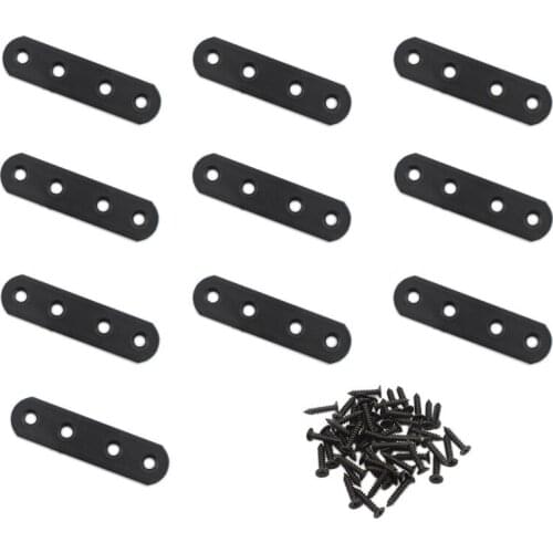 10Pack Flat Mending Plate for Wood,Black Iron Flat Straight Brace Brackets Metal Repair Fixing Wood Brace Joining Plates 80x20mm