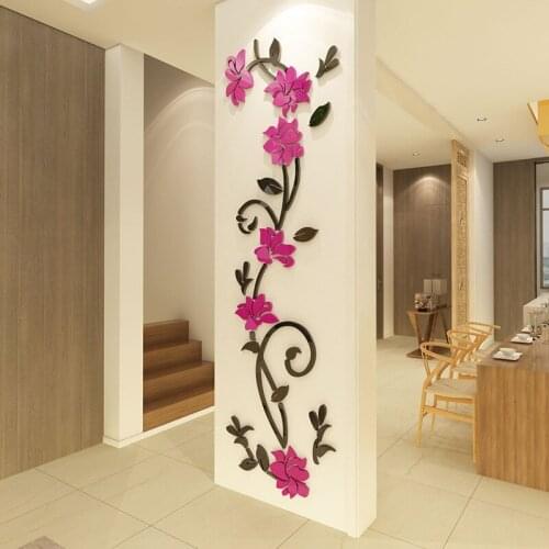 Flower Vine Acrylic 3D Wall Stickers Living Room Sofa TV Background Walpaper Painting Decals For Home Decor Poster Mural Sticker