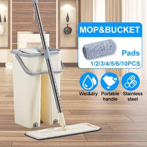Magic Automatic Spin Mop with Avoid Hand Washing Ultrafine Fiber Cleaning Cloth Flat Squeeze Lazy Fellow Mop for Wooden Floor