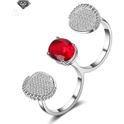 YaYI Jewelry Princess Cut 5.2 CT Red Zircon Silver Color Engagement Rings wedding Heart Adjustable Rings Party Rings Gifts