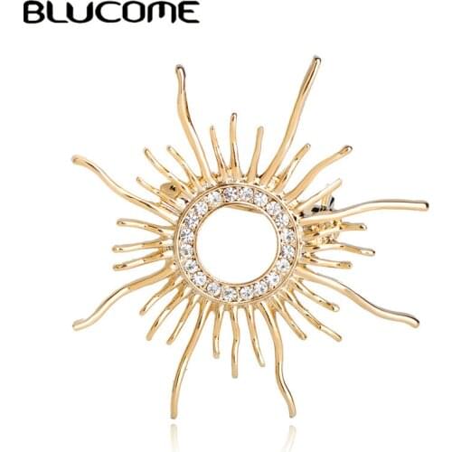 Blucome Big Flower Brooches For Women Gold Color Scarf Buckle Crystal Rhinestone Sunflower Brooch Pins Bridesmaid Accessories