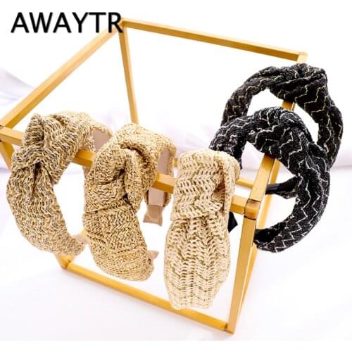 AWAYTR Straw Weave Black Headband Hand Made Braid Hair Accessories For Girls Hair Bows Hair Band Headbands For Women