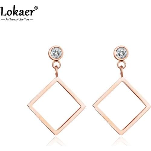 Lokaer Fashion CZ Crystal Square Stud Wedding Earrings For Women Titanium Stainless Steel Female Earrings Jewelry Brincos E17047