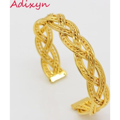 Adixyn Wide 1.4cm Arab Bangle Women Gold Color Jewelry Ethiopian Wedding Bracelet/Turkey/Middle East Wholesale