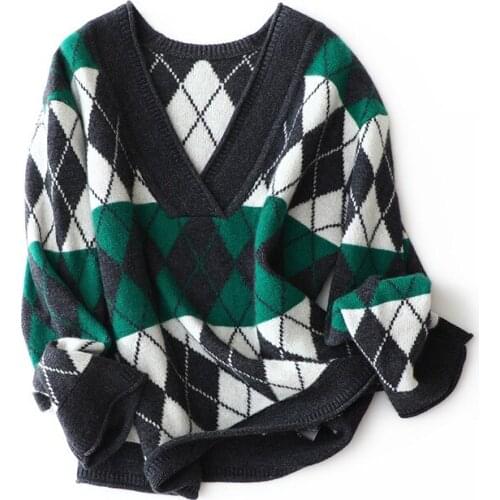 30% cashmere+70% wool deep V-Neck women sweater and pullovers 2020 autumn winter warm High Street fashion sweater women