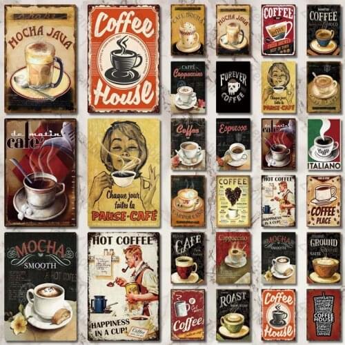 Coffee Tin Sign Vintage Metal Sign Plaque Metal Vintage Wall Decor for Kitchen Coffee Bar Cafe Retro Metal Posters Iron Painting