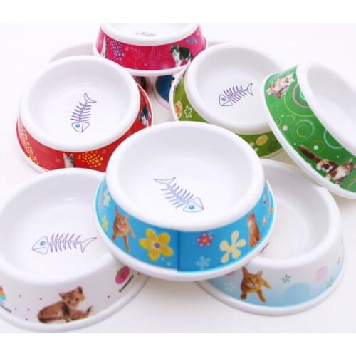 1Pcs Plastic Cat Dog Bowls Feeder Random Color Pet Cat Bowl Feeding Water Food Puppy Pet Dog Travel Non-slip Feeder Pet Supplies