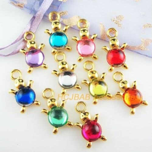 10 New Animal Charms Mixed Acrylic Tortoise Pendants Gold Color 14x23mm