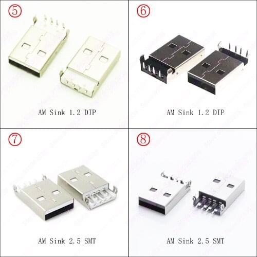 10PCS USB 2.0 Jack A Type Male Plug Connector USB jack AM 4pin Sink 2.5 SMT /Sink 1.2 DIP Cable Soldering