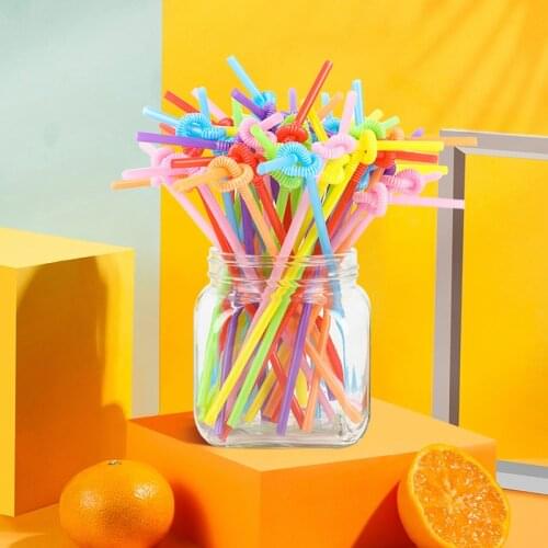 100PCS 26*0.6cm Black Disposable Straws 100 Cocktail Juice DIY Home Party Straws For Wedding Birthday Family Bendable Multicolor