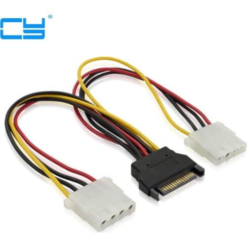 2PCS ATA 15 Pin Male to Dual 4 Pin Female Power For IDE hard disk Power Extension Cable 10cm