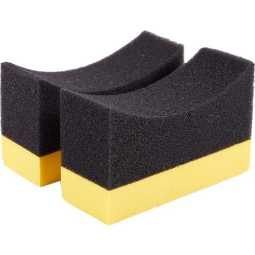 2x Contoured Auto Wheels Brush Sponge Tools Applicator Special For Tire Hub Cleaning Dressing Waxing Polishing Yellow+Black