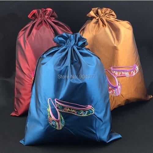 50pcs Fashion Embroidered Portable Dance Shoes Bag Dust Cover Satin Cloth Drawstring Packaging Foldable Storage Pouches Women