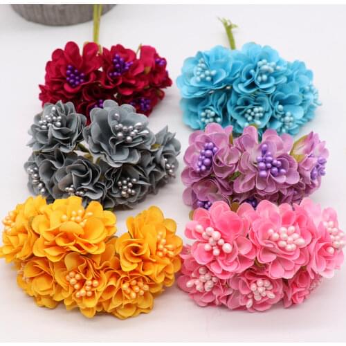 6pcs 4cm Silk Sakura Artistic Small Poppy Flower Bouquet Wedding Decoration DIY Wreath Gift Scissor Craft Artificial Flower