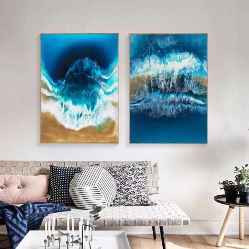 Green and Blue Sea Wave Abstract Canvas Painting Birds Eye View Wall Art Seascape Posters and Prints Modern Pictures Home Decor