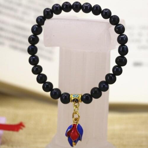 Charms original design black natural pearl beads 7-8mm bracelet for women flower cloisonne pendant gifts jewelry 7.5inch B3123