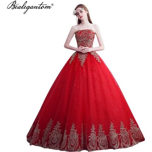 Bealegantom High Quality Red Quinceanera Dresses Ball Gown Appliques Lace Up Sweet 16 Prom Party Gown Vestido 15 Anos QD120