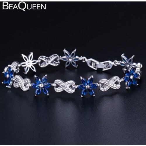 BeaQueen Delicate Dark Blue Lovely Flower Tennis Bracelets Marquise Cubic Zircon Stone Fashion Jewelry for Women Party B161