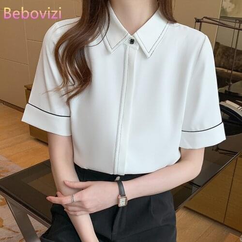 S-XXL 2021 Fashion New Summer Casual White Short Sleeve Button Up Tops and Shirts for Women Office Lady Work Clothes