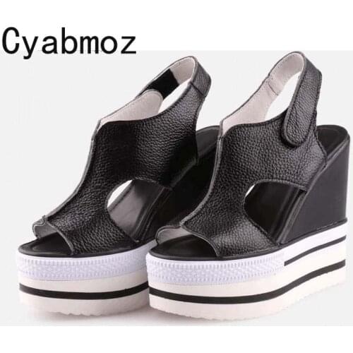 Summer Shoes Woman Genuine Leather Peep Toe Concise Wedge Heel Sandals Rome Wedges Shoes Platform Sandals Ladies Sandalias
