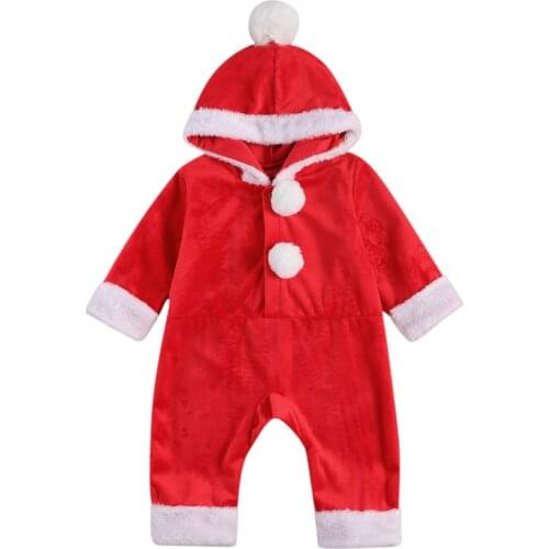 Citgeett Autumn Toddlers Baby Girls Boys Christmas Unisex Costume Red Hooded Long Sleeves Jumpsuit Xmas Clothes