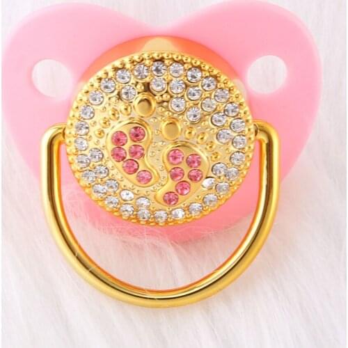Bling Bling Pink Color Footprint Rhinestone Baby Pacifier/ Nipples /Dummy /Cocka /Chupeta Baby Shower Gift