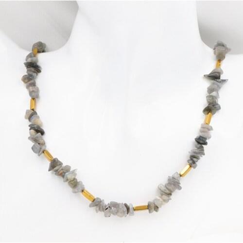 Original Handmade Choker Natural Labradorite Hematite Stone Necklace for Women Chip Beads Strand Chain Necklaces Torques 18"A601