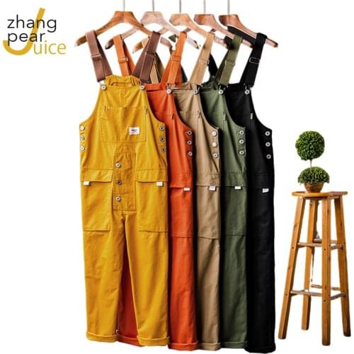 Fashion Men Jumpsuit Sleeveless Button 2021 Pockets Overalls Streetwear Men Women Strap Rompers Pants