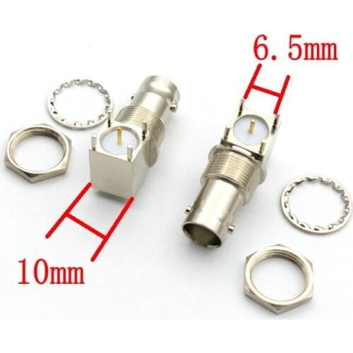 50pcs BNC Connector copper BNC female nut bulkhead right angle PCB mount RF ADAPTER